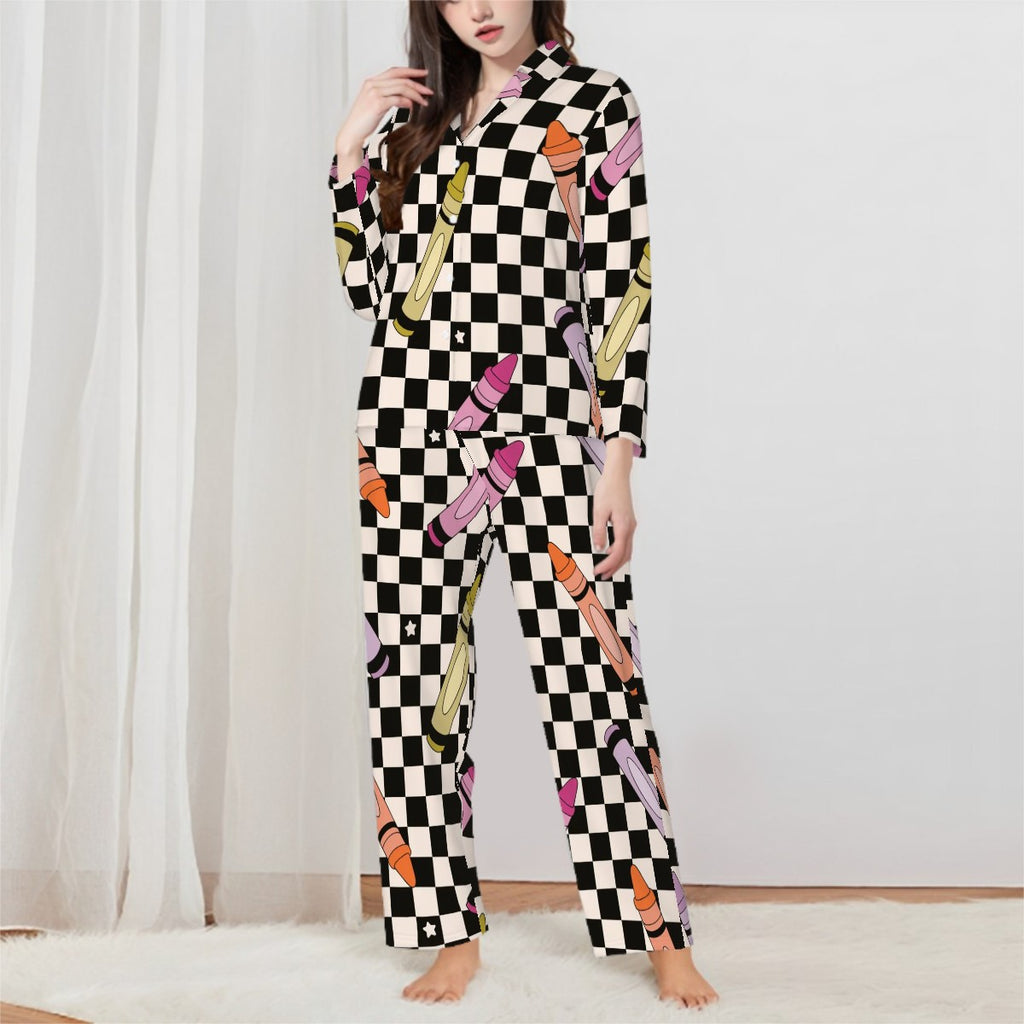 Color Me Retro | Collared Long Sleeve & Pants Pajama Set