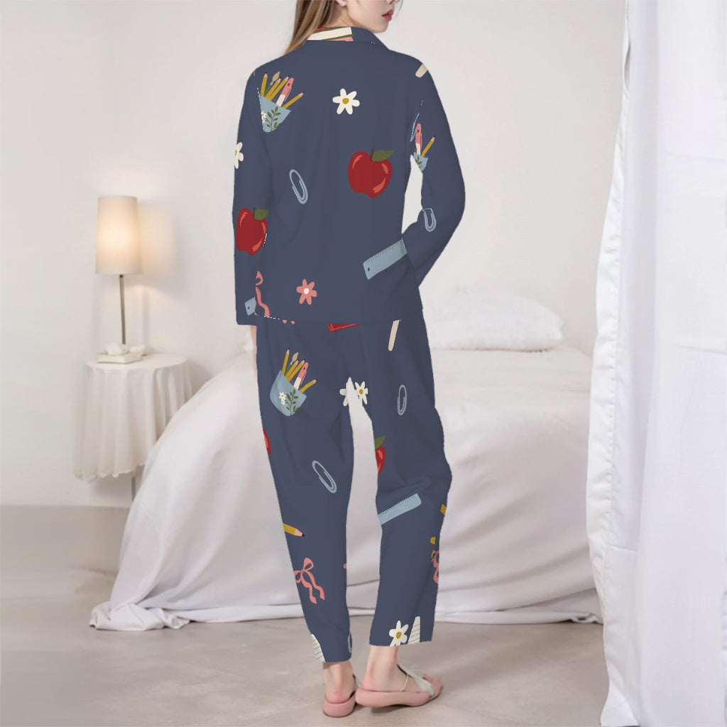 Chalkboard and Daisies | Collared Long Sleeve & Pants Pajama Set
