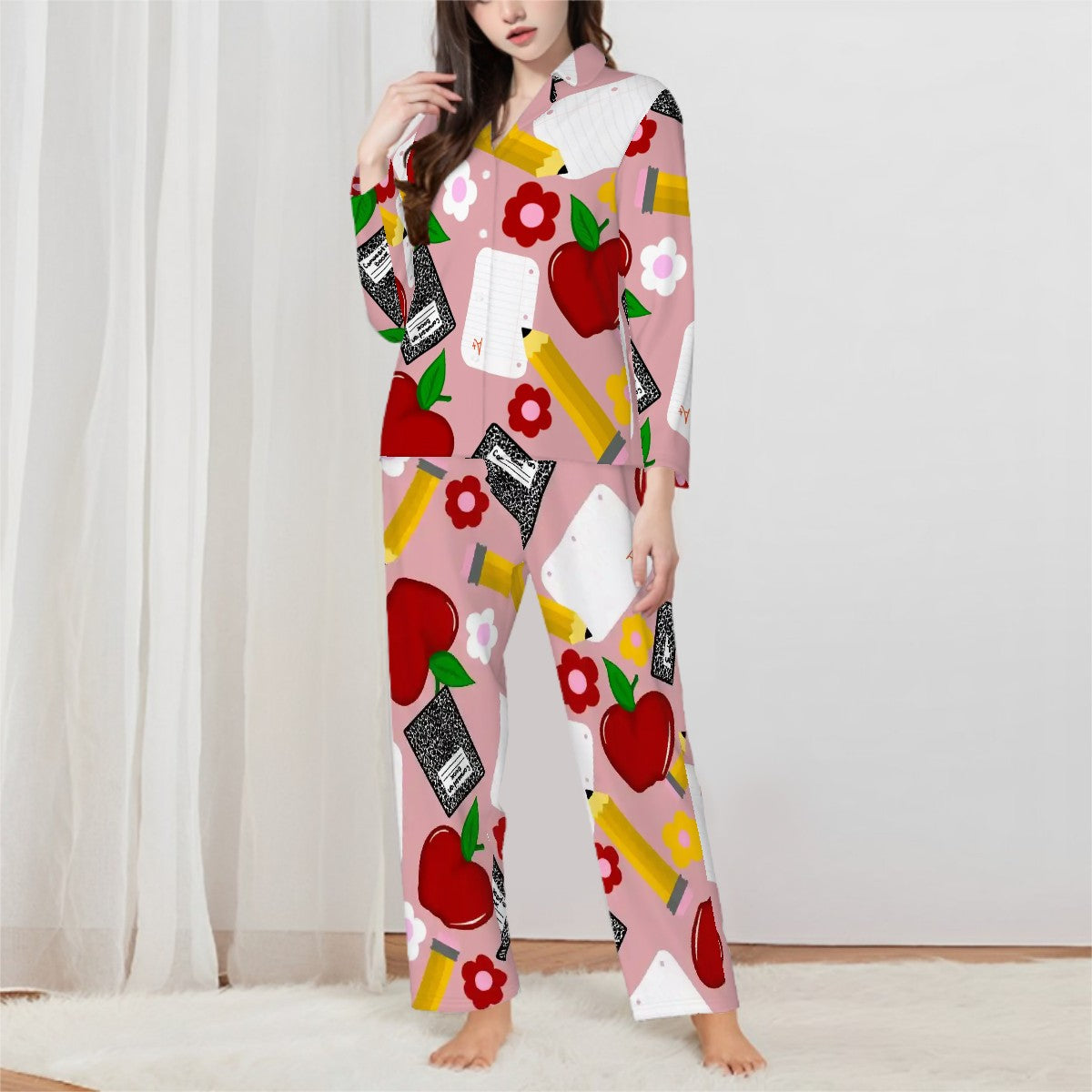Pencils & Petals | Collared Long Sleeve & Pants Pajama Set