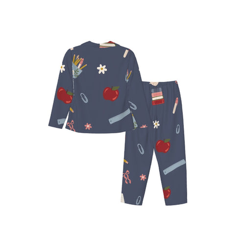 Chalkboard and Daisies | Collared Long Sleeve & Pants Pajama Set